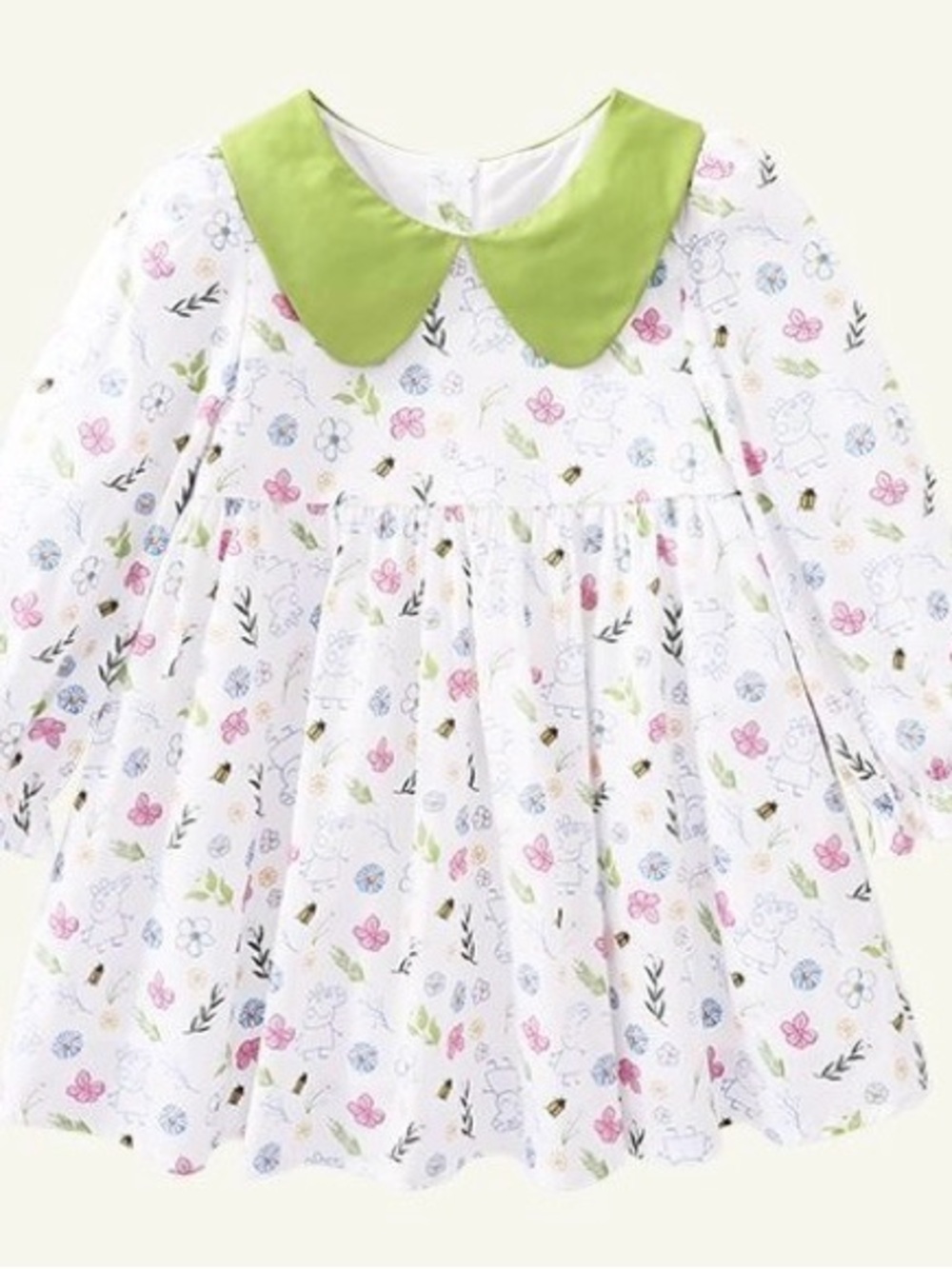 NWT Peppa Pig Print Cotton Dress with Green Peter Pan Collar